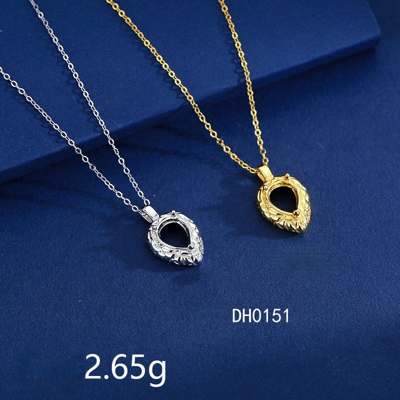 925 Sterling Silver Pendant Mount for 7x9mm Pear Gemstone, Original Design DIY Collarbone Chain