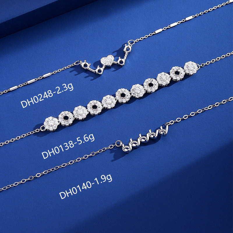 925 Sterling Silver Necklace Mount for 3mm Round Burmese Jade/Crystal, Original Design Semi-finished