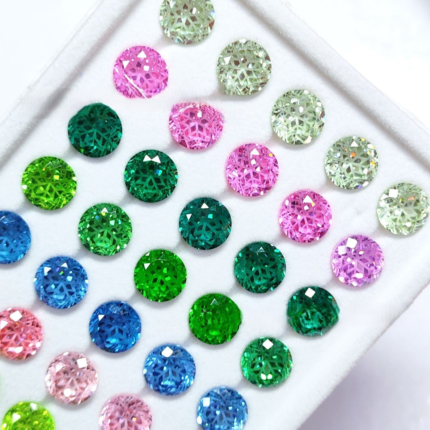 5A 6-8mm Round Snow Crystal Cut Loose CZ Stone - 2pcs