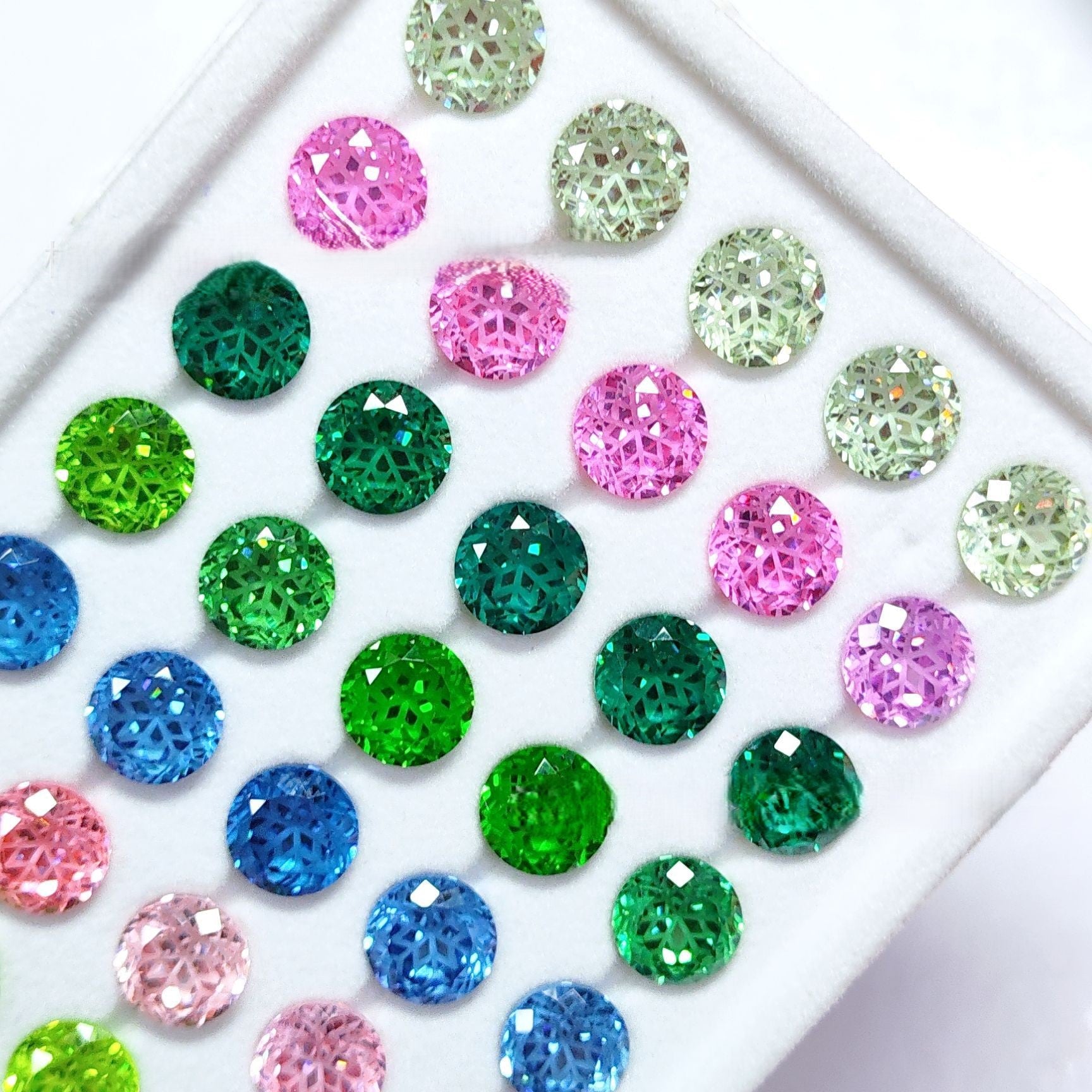 5A 6-8mm Round Snow Crystal Cut Loose CZ Stone - 2pcs