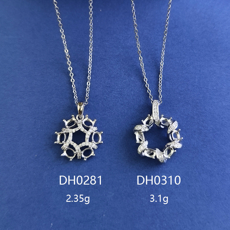 925 Sterling Silver Necklace Mount for 3x4mm Oval Gemstone, Unset Wreath Pendant DIY Collarbone Chain