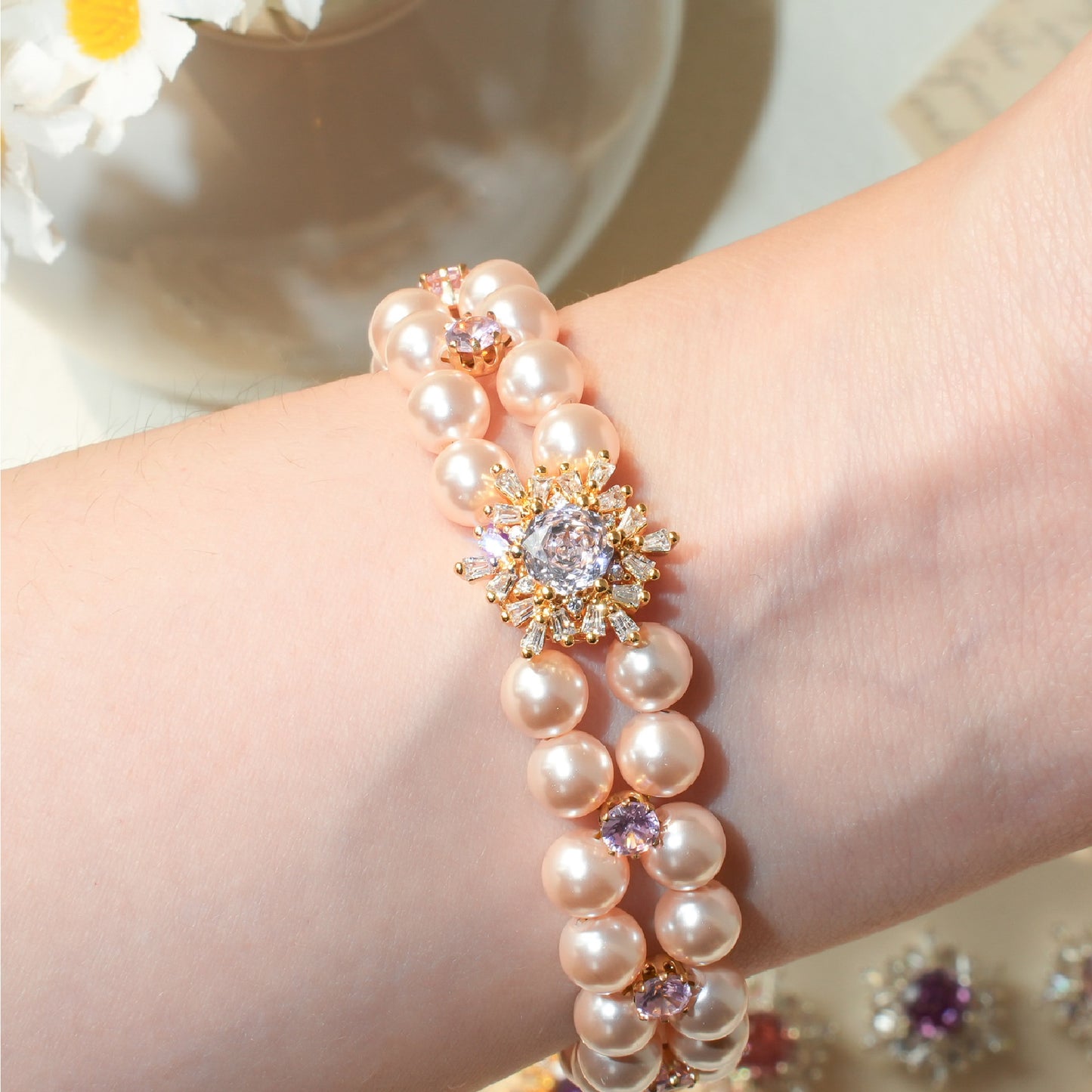 Snowflake Zircon Spacer with Rose Cut Diamond