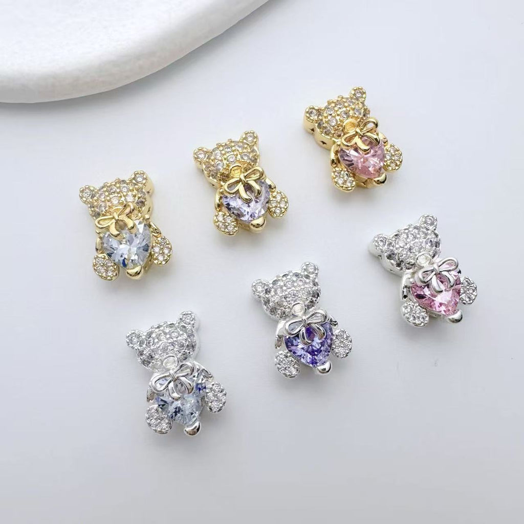 (2pcs)Bear Heart Shape Zircon Spacer