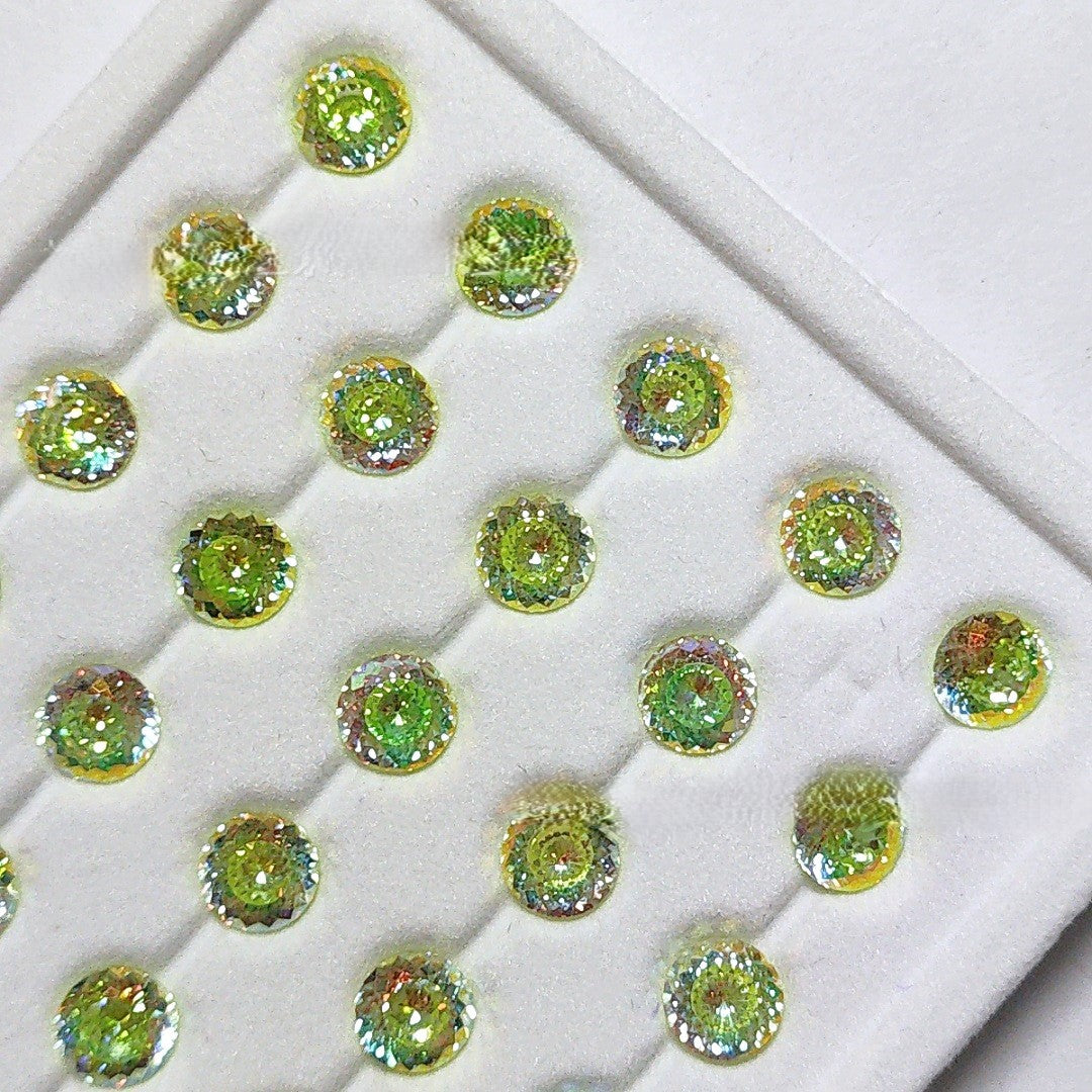 5A 6-8mm Round Iridescent Coated Nest Cut Loose CZ Stone - 2pcs