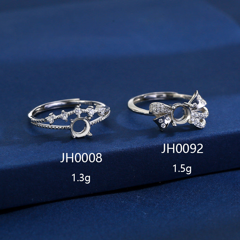 925 Sterling Silver Ring Mount for 5mm Round Gemstone, Bow Design Luxury DIY