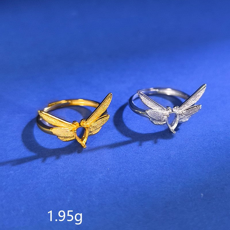 925 Sterling Silver "Firefly" Ring Mount for 4x6mm Pear Gemstone, Brushed Finish DIY