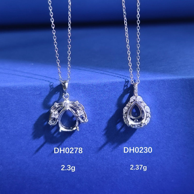 925 Sterling Silver Necklace Pendant Mount for 8x10mm Pear Gemstone, Luxury DIY Collarbone Chain