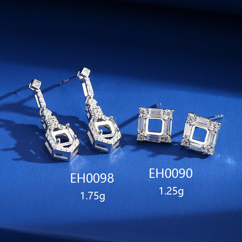 925 Sterling Silver Earring Mount for 4mm Square Natural Stone, High-End Versatile DIY