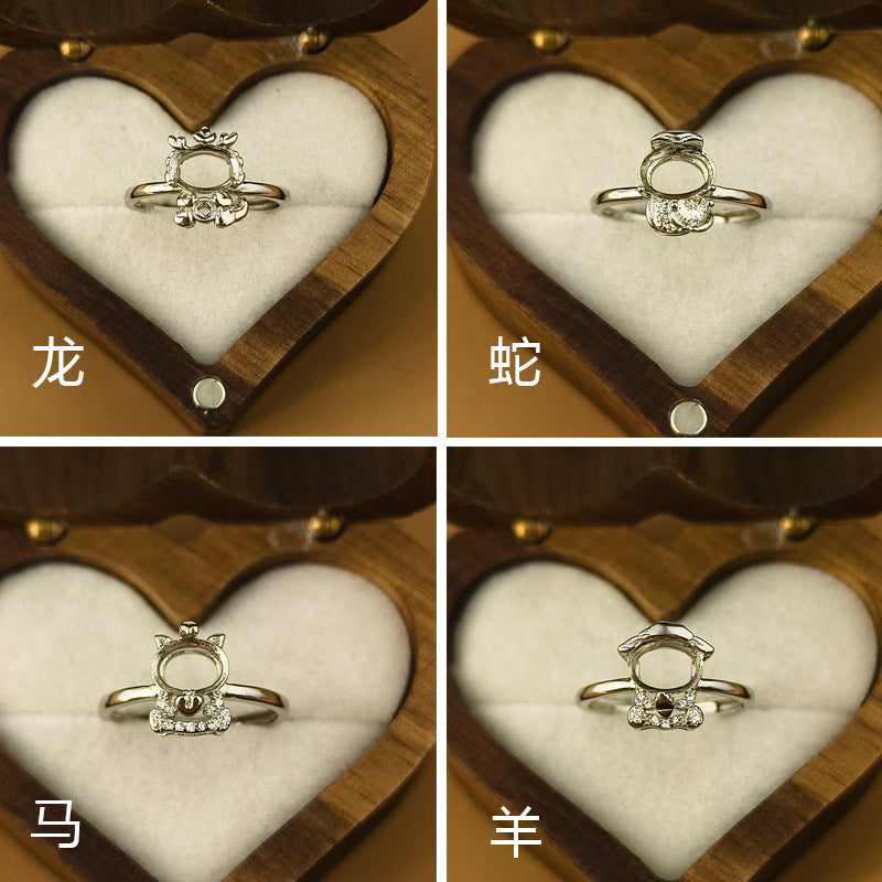 925 Sterling Silver Zodiac Ring Mount for 6x8mm Oval Gemstone, Unset DIY
