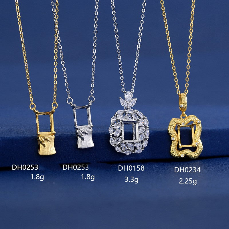 925 Sterling Silver Pendant Mount for 6x8mm Rectangle Gemstone, Original Design DIY Collarbone Chain