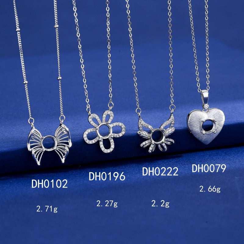 925 Sterling Silver Necklace Mount for 6mm Round Gemstone, Original Design DIY Collarbone Chain