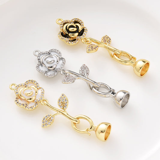 Enamel Camellia Clasp Set