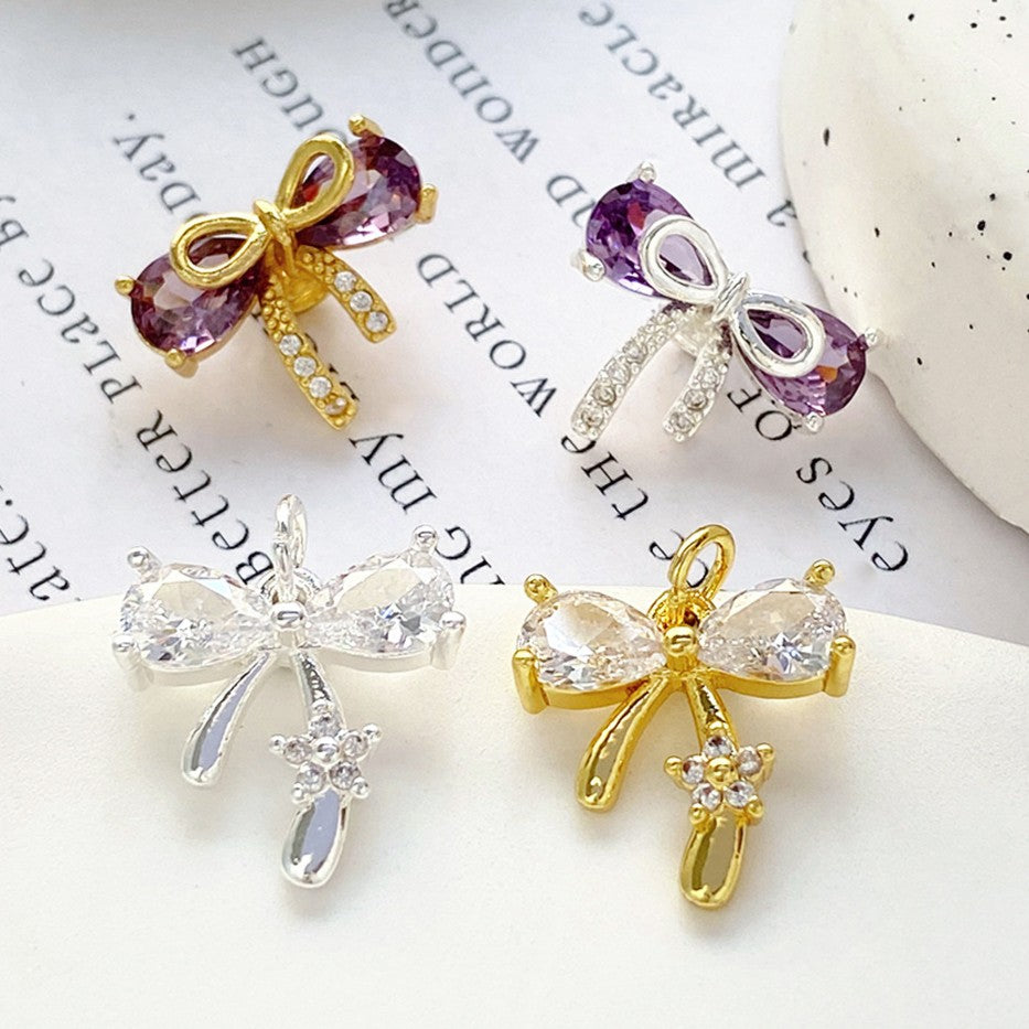 (2pcs)3D Cubic Zirconia Bowknot Spacer & Drop / Dangle