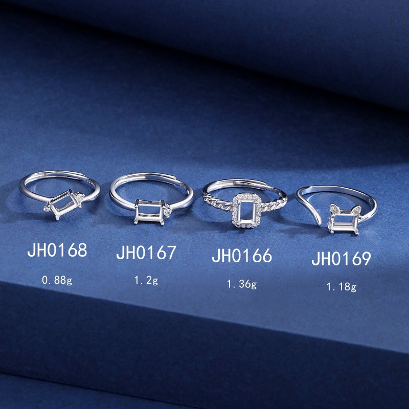 925 Sterling Silver Ring Mount for 4x6mm Rectangle Gemstone, Minimalist Simple Design DIY