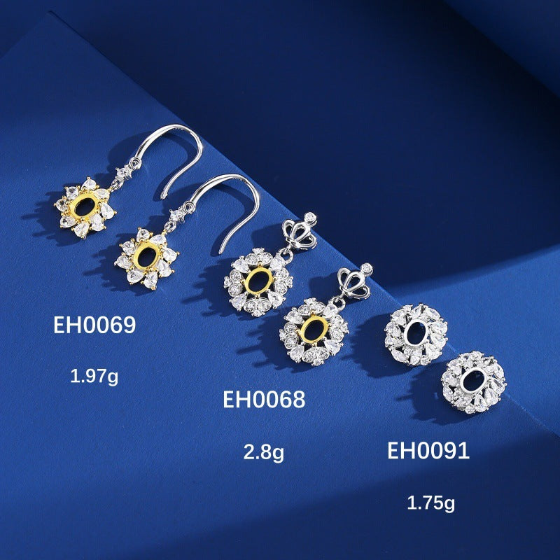 925 Sterling Silver Earring Mount for 4x5mm Oval Gemstone, Multiple Unset Styles DIY