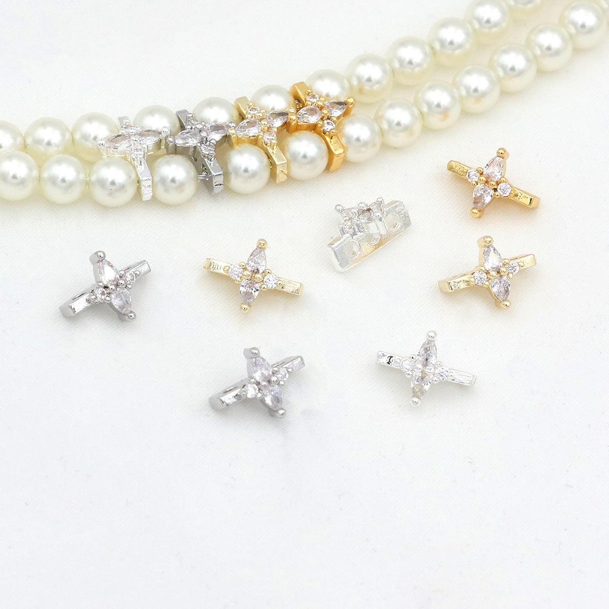 (10pcs)Flower Zircon DIY Double-Row Spacers