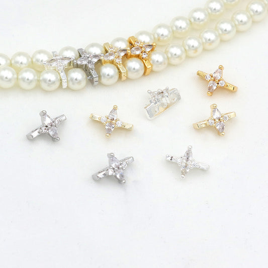 (10pcs)Flower Zircon DIY Double-Row Spacers