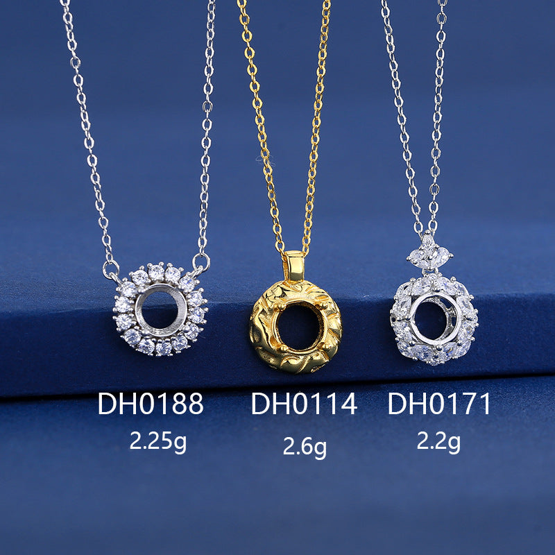 925 Sterling Silver Commuter Necklace Mount for 7mm Round Gemstone, Luxury DIY Collarbone Chain