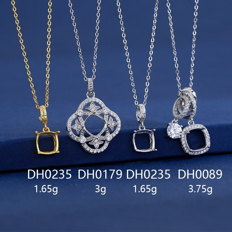 925 Sterling Silver Pendant Mount for 8mm Cushion Gemstone, Classic DIY Collarbone Chain