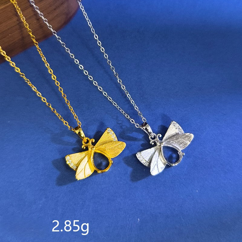925 Sterling Silver "Firefly" Necklace Mount for 6x8mm Pear Gemstone, Brushed Finish DIY Pendant