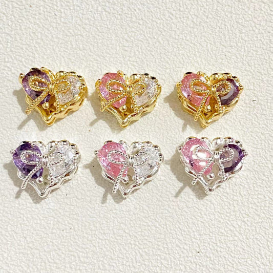 CZs Heart & Bow Spacer-5pcs