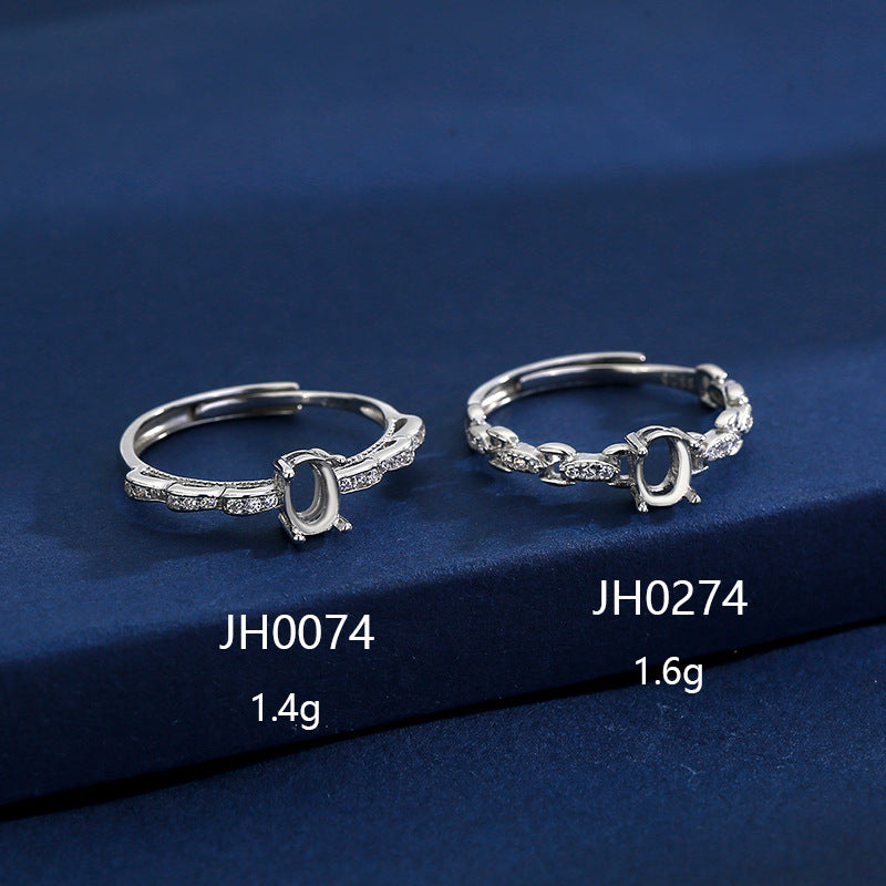 925 Sterling Silver Ring Mount for 4x6mm Oval Gemstone, Korean-Style Luxury DIY Setting