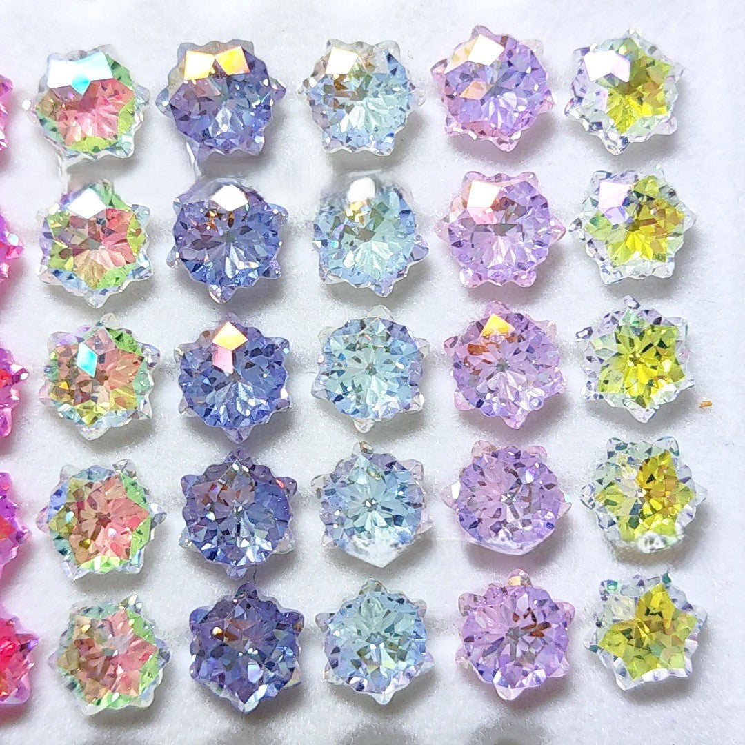 5A 6mm Hexagram Christmas Blizzard Cut Coated Loose CZ Stone - 2pcs