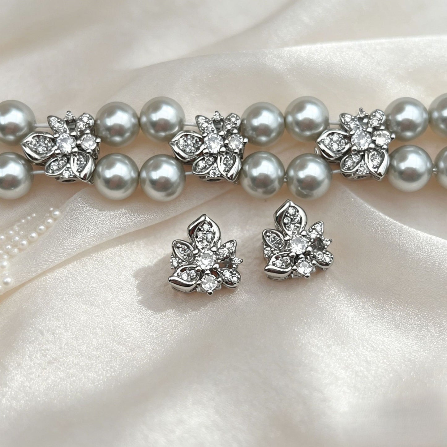 (5pcs)Multi-Row CZ Spacer Bead Micro-Pave Flower