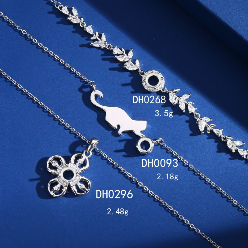 925 Sterling Silver Necklace Pendant Mount for 5mm Round Gemstone, Ins-Style Popular DIY Collarbone Chain