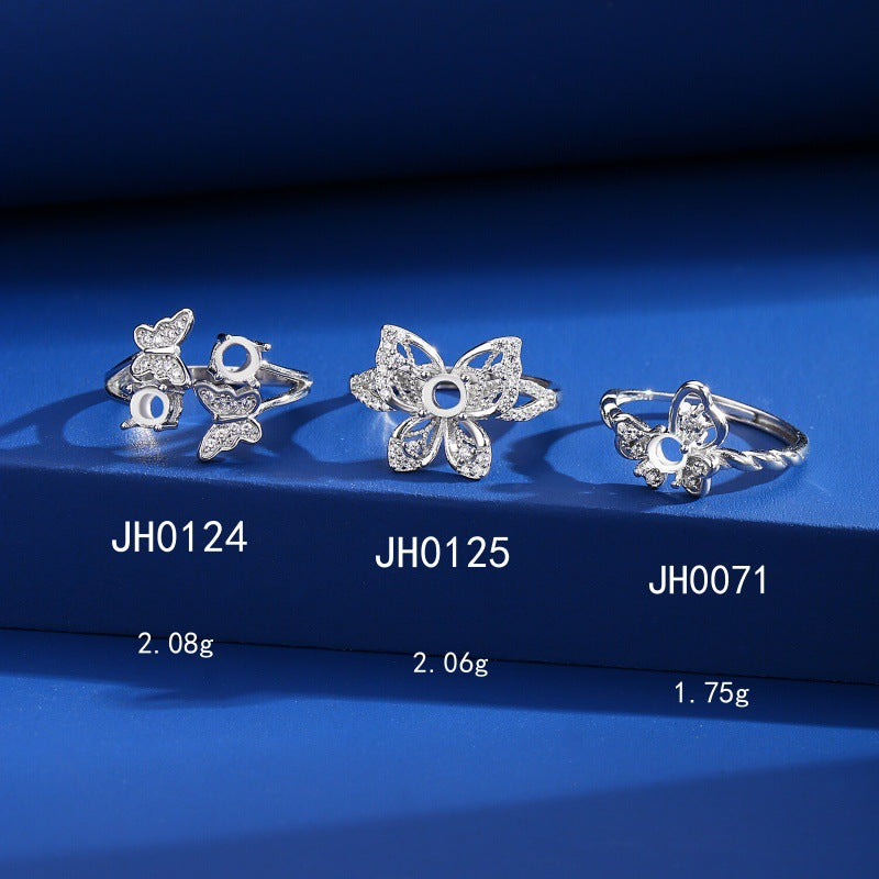 925 Sterling Silver Ring Mount for 4mm Round Gemstone, Butterfly Design Luxury DIY