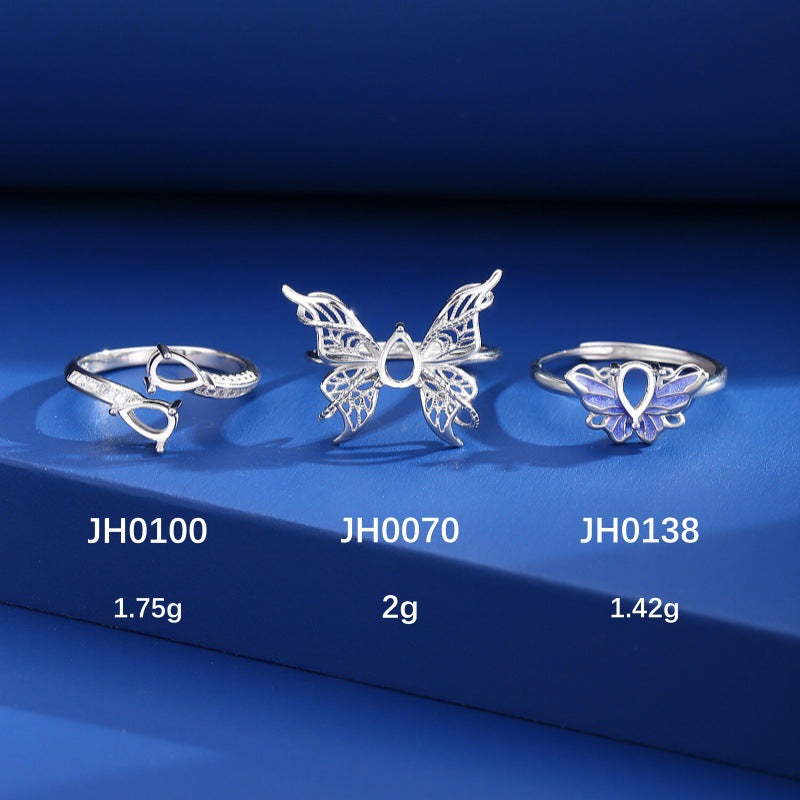 925 Sterling Silver Butterfly Ring Mount for 5x7mm Pear Gemstone, Luxury DIY