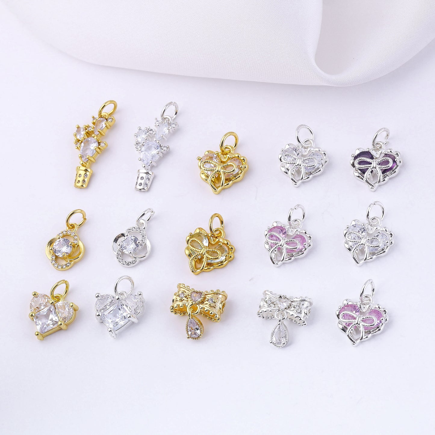 (5pcs)Micro-Set Cubic Zirconia Bowknot Pendants