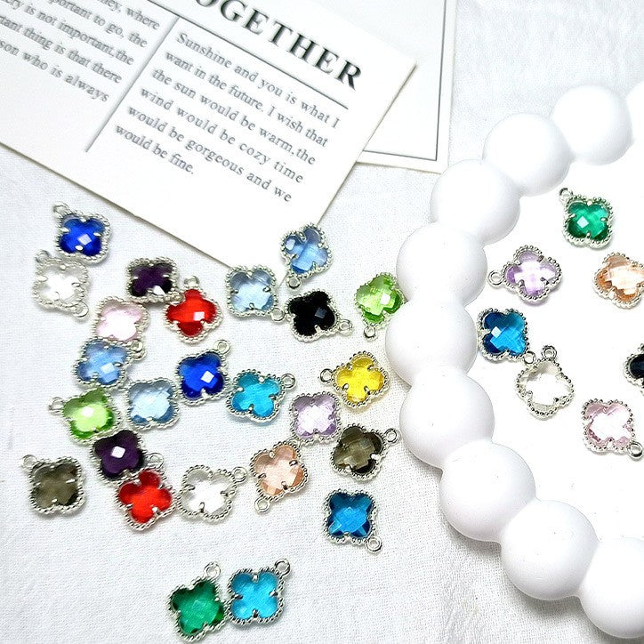 10pcs 12x15mm Crystal Glass Bezel Pendant Four-Leaf Clover Pendant