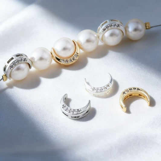 10pcs CZ Moon Spacer Beads