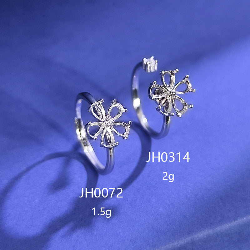 925 Sterling Silver Five-Petal Ring Mount for 3x5mm Pear Gemstone, Simple & Versatile DIY