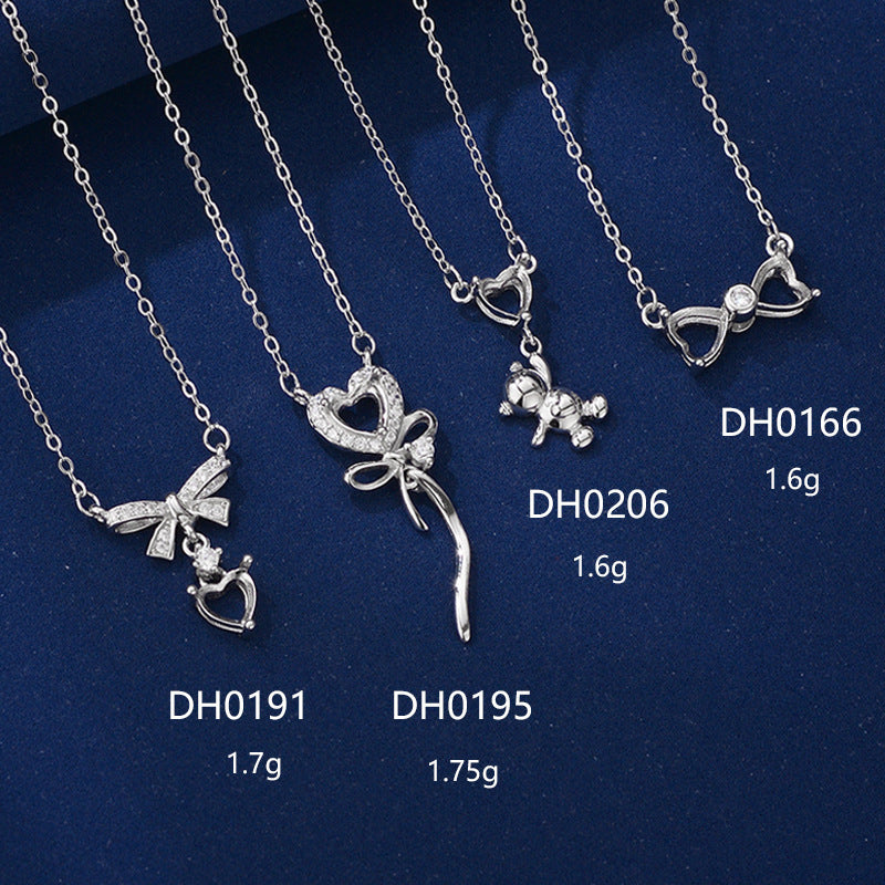 925 Sterling Silver Semi-finished Pendant Mount for 5mm Heart Gemstone, Minimalist DIY Collarbone Chain