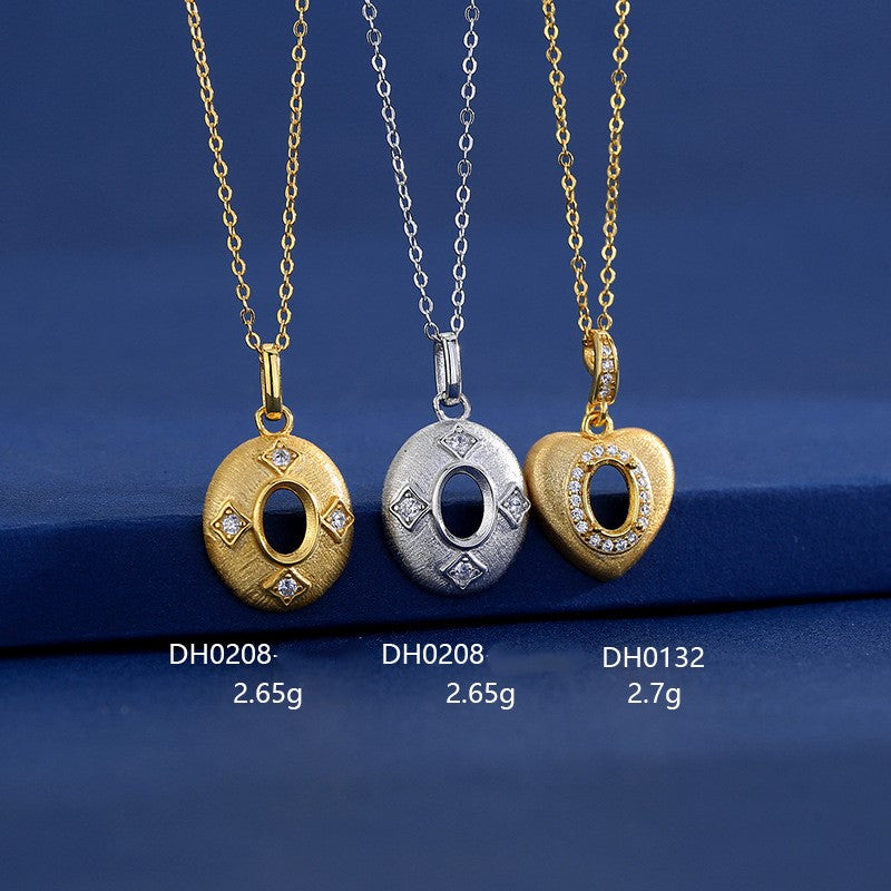 925 Sterling Silver Necklace Pendant Mount for 5x7mm Oval Gemstone, Brushed Finish DIY Collarbone Chain