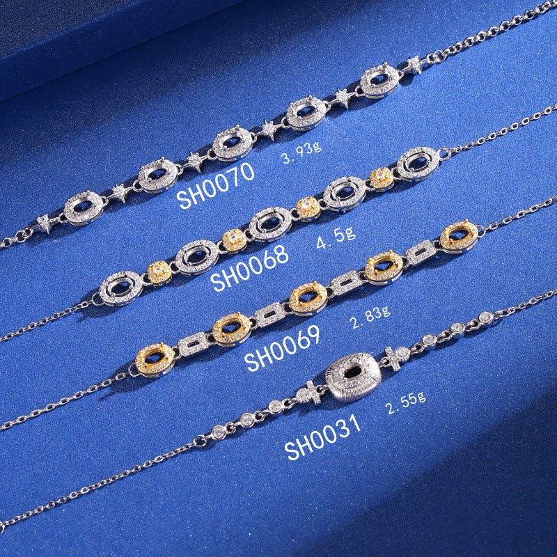 925 Sterling Silver Bracelet Mount for 3x5mm Oval Gemstone, Minimalist Luxury Designer Accessory
