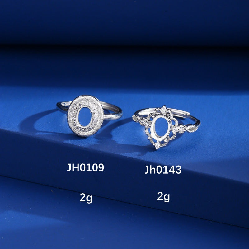 925 Sterling Silver Ring Mount for Natural Stone/Topaz/Prehnite, White Gold-Plated
