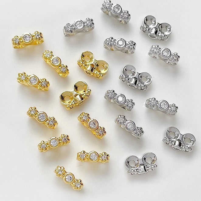 (20pcs)7mm CZ Flower Double-Row Spacer Bead / Spacer