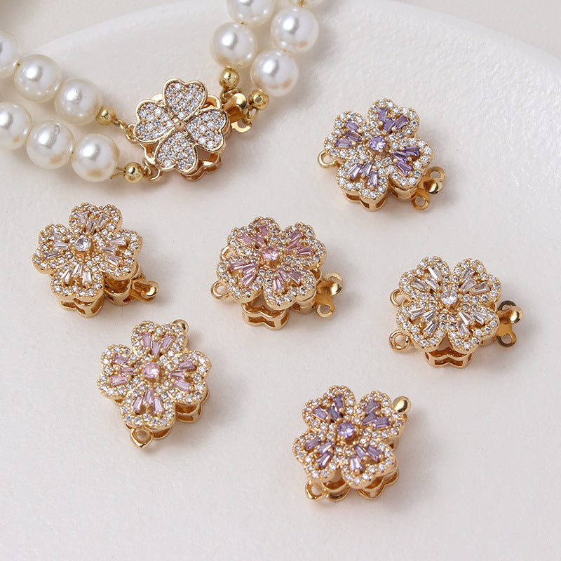 Light Luxury Zircon-Filled Rotatable Four-Leaf Flower