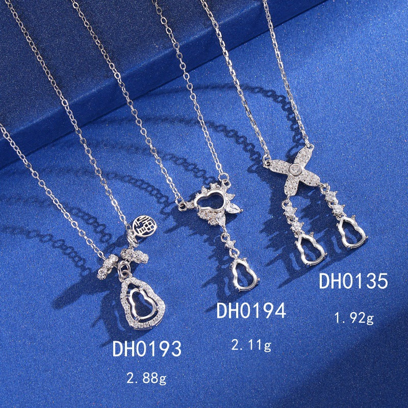 925 Sterling Silver Gourd Necklace Mount for 5x7mm Gemstone, Semi-finished Collarbone