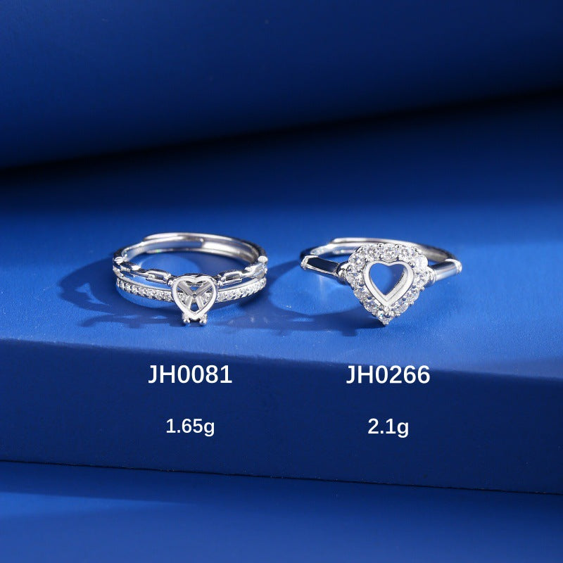 925 Sterling Silver Ring Mount for 6mm Heart Gemstone, Adjustable Luxury DIY