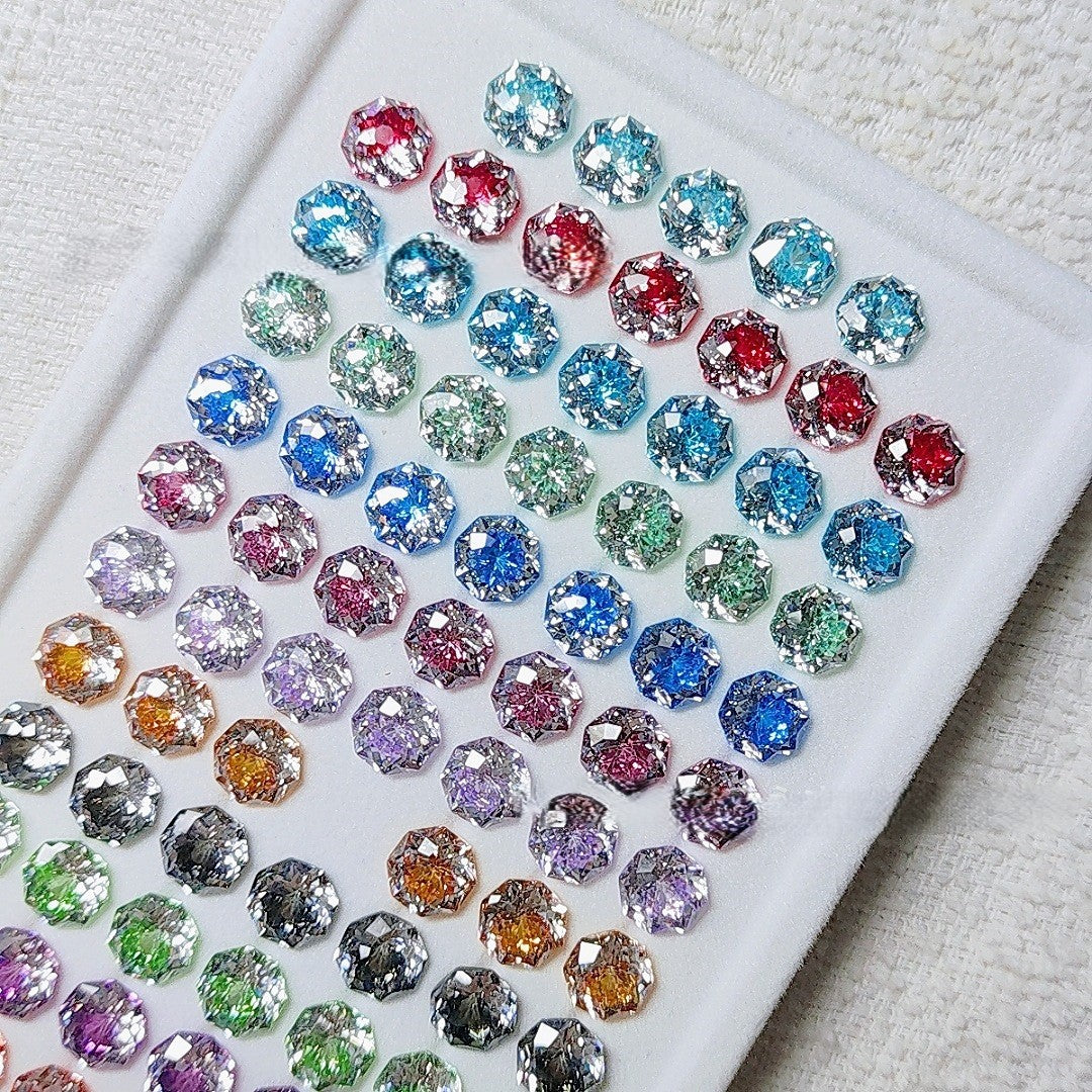 5A 6-8mm Octagonal Coated Sandwich Bouquet Cut Loose CZ Stone - 2pcs