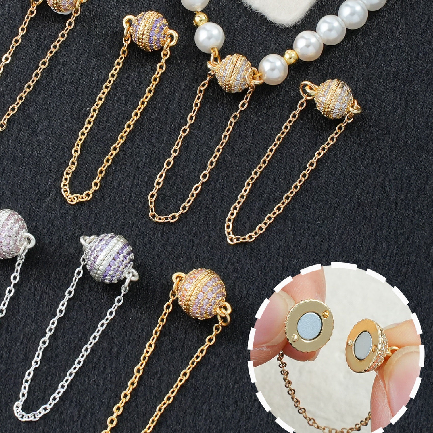 Crystal Ball Magnetic Clasp with Extension Chain