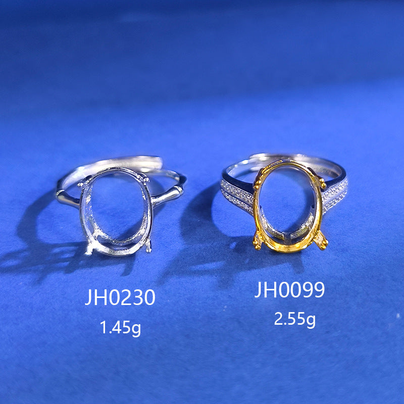 925 Sterling Silver Ring Mount for 10x14mm Oval Crystal/Jade, New Style DIY