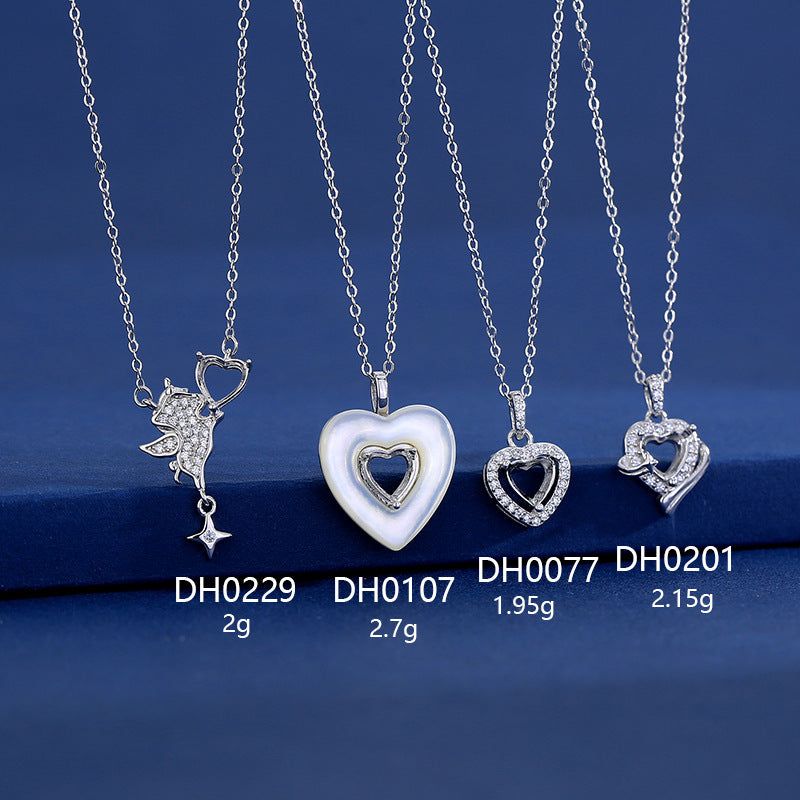 925 Sterling Silver Heart Pendant Mount for 6mm Heart Gemstone, DIY Necklace