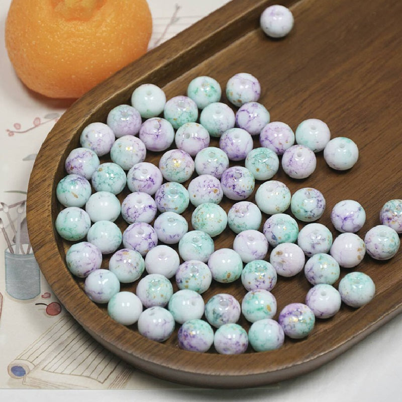 (100pcs)10mm Ink-Wash Tie-dye Glass Round Beads