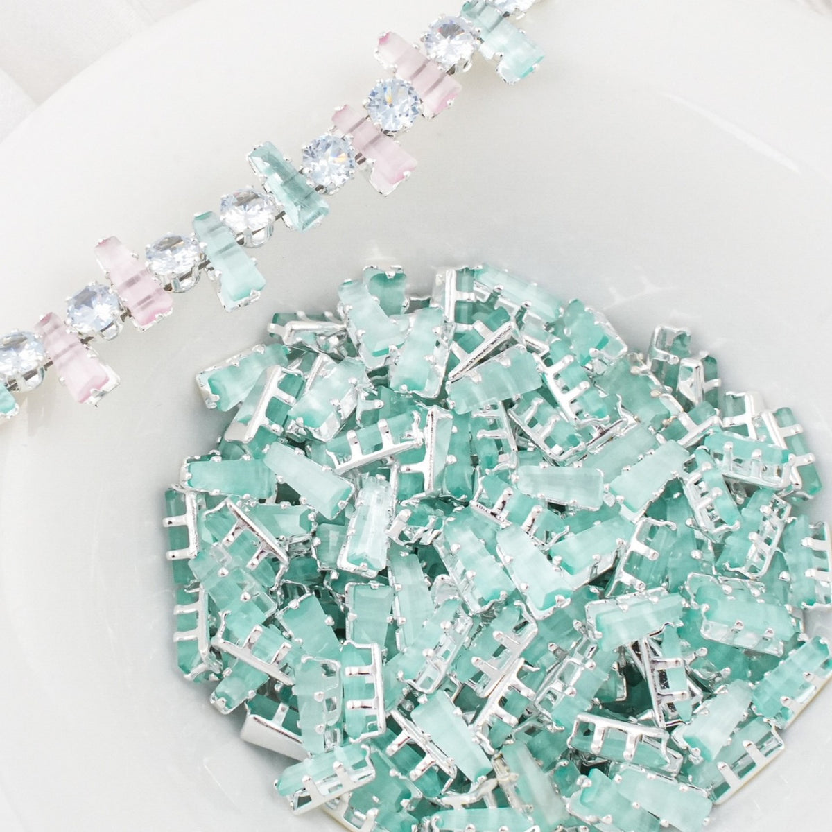 2x3x6mm trapezoid lab-created CZ claw stones, silver plated, 100pcs pack