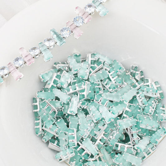 2x3x6mm trapezoid lab-created CZ claw stones, silver plated, 100pcs pack